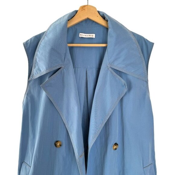 Rejina Pyo Astrid Trench Cornflower Blue Double Breast Sleeveless Midi Dress - Picture 10 of 14